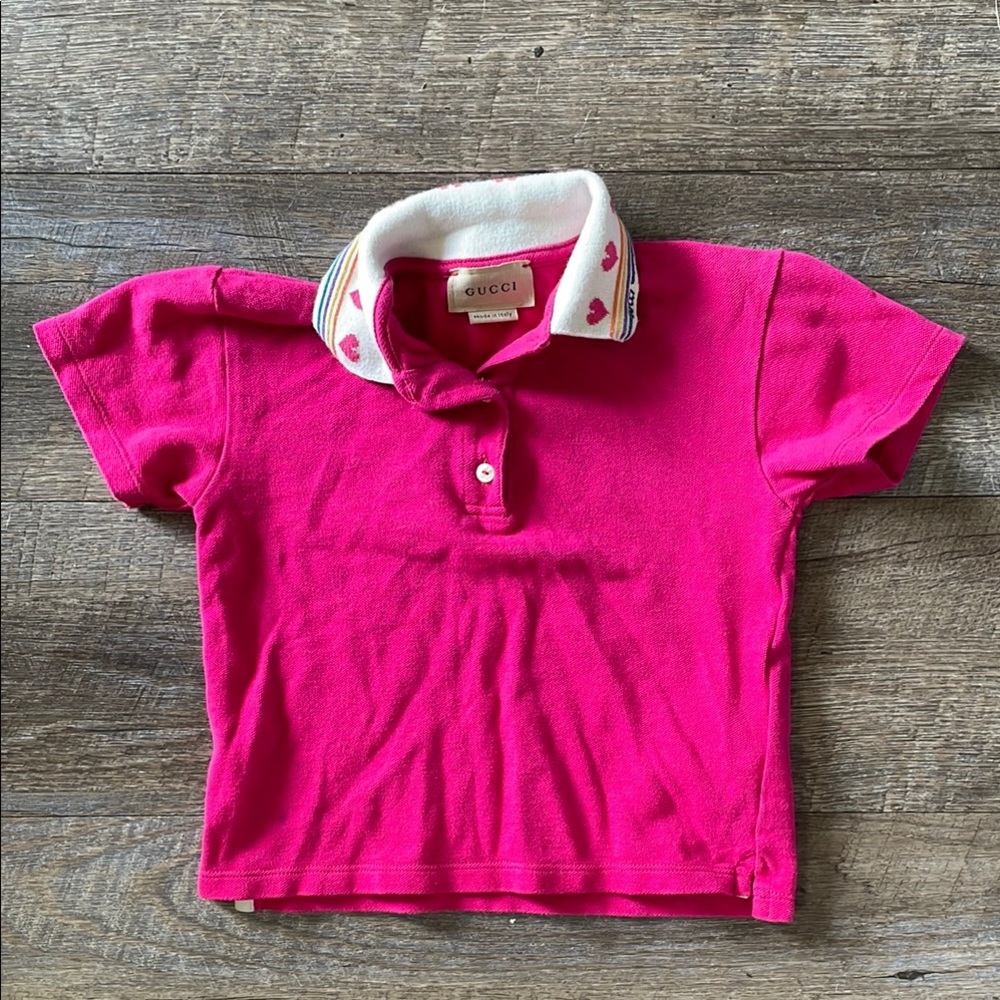 Gucci Kids heart print 3/4 button short sleeve Polo Shirt 12-18M
